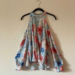 Lush Floral Open Shoulder Blouse